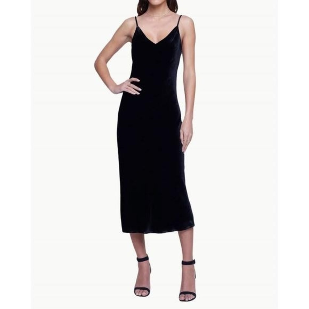 L'Agence‎ Seridie Slip Dress Size 10 Black Velvet Silk Blend Evening NWT $595